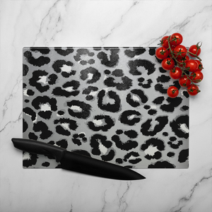 Silver Leopard Print Glass Chopping Board-large