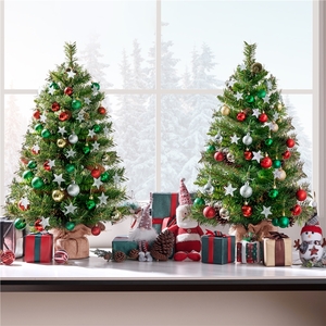 Set of 2 Artificial Trees with LED Lights