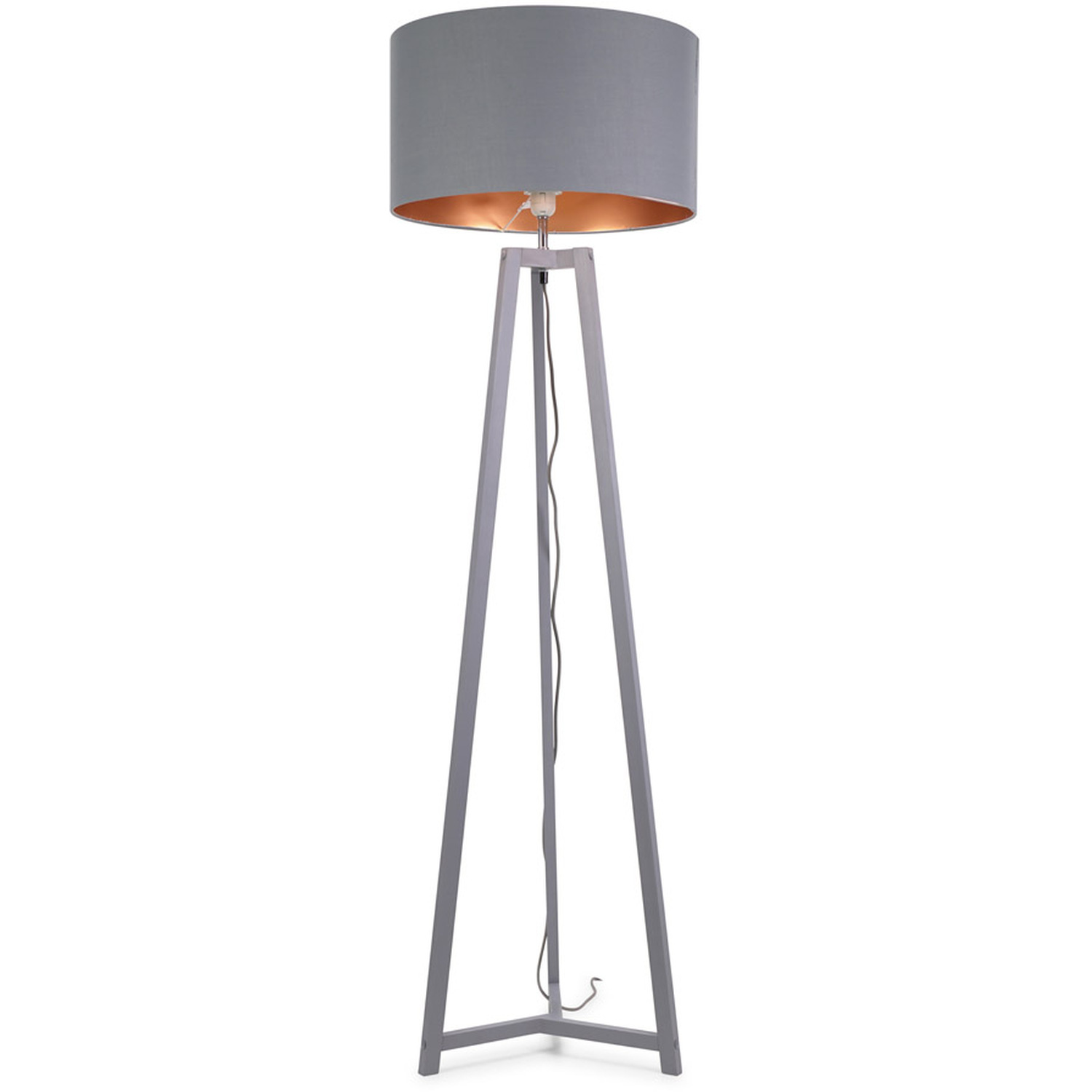 Lottie Grey Wood Floor Lamp GreyCopper Drum Shade - LED Bulb Included - Silver