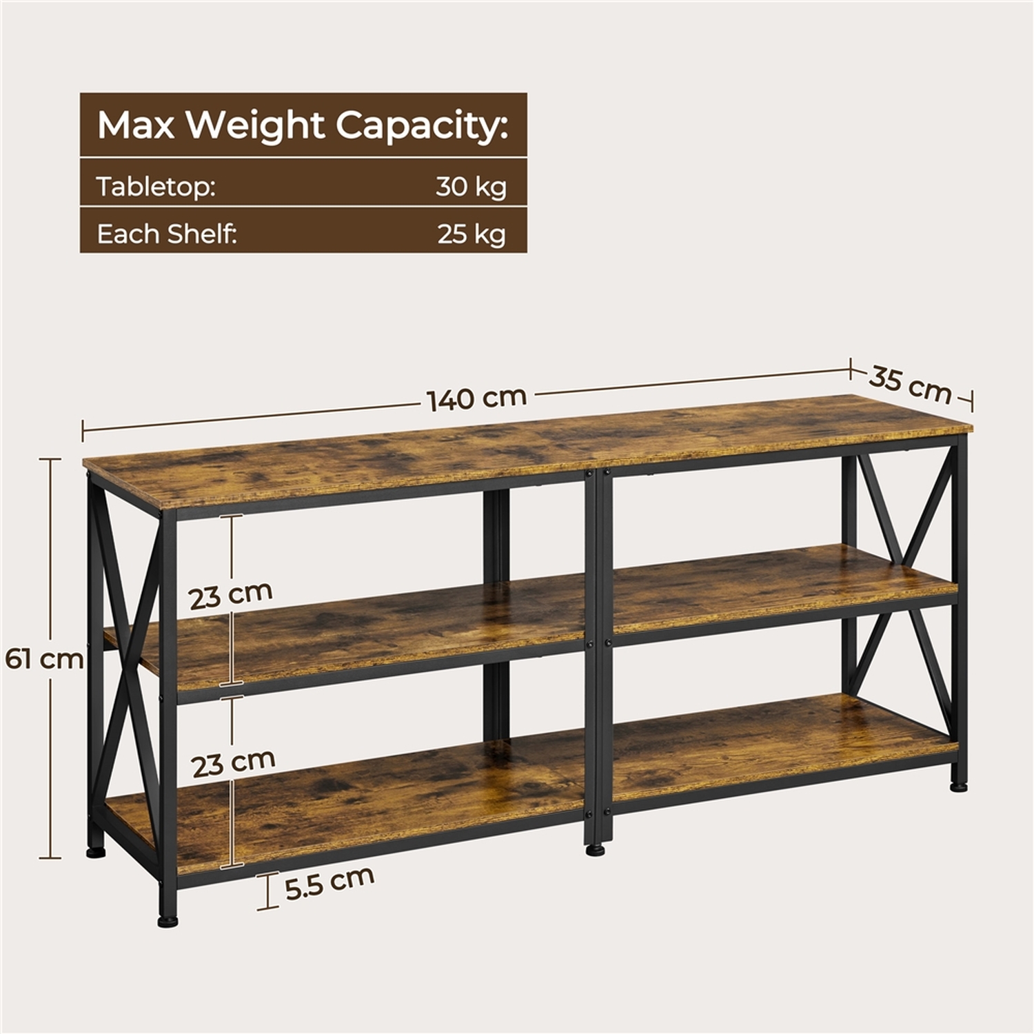 Industrial 3 Layered Tv Stand Console Table - Grey