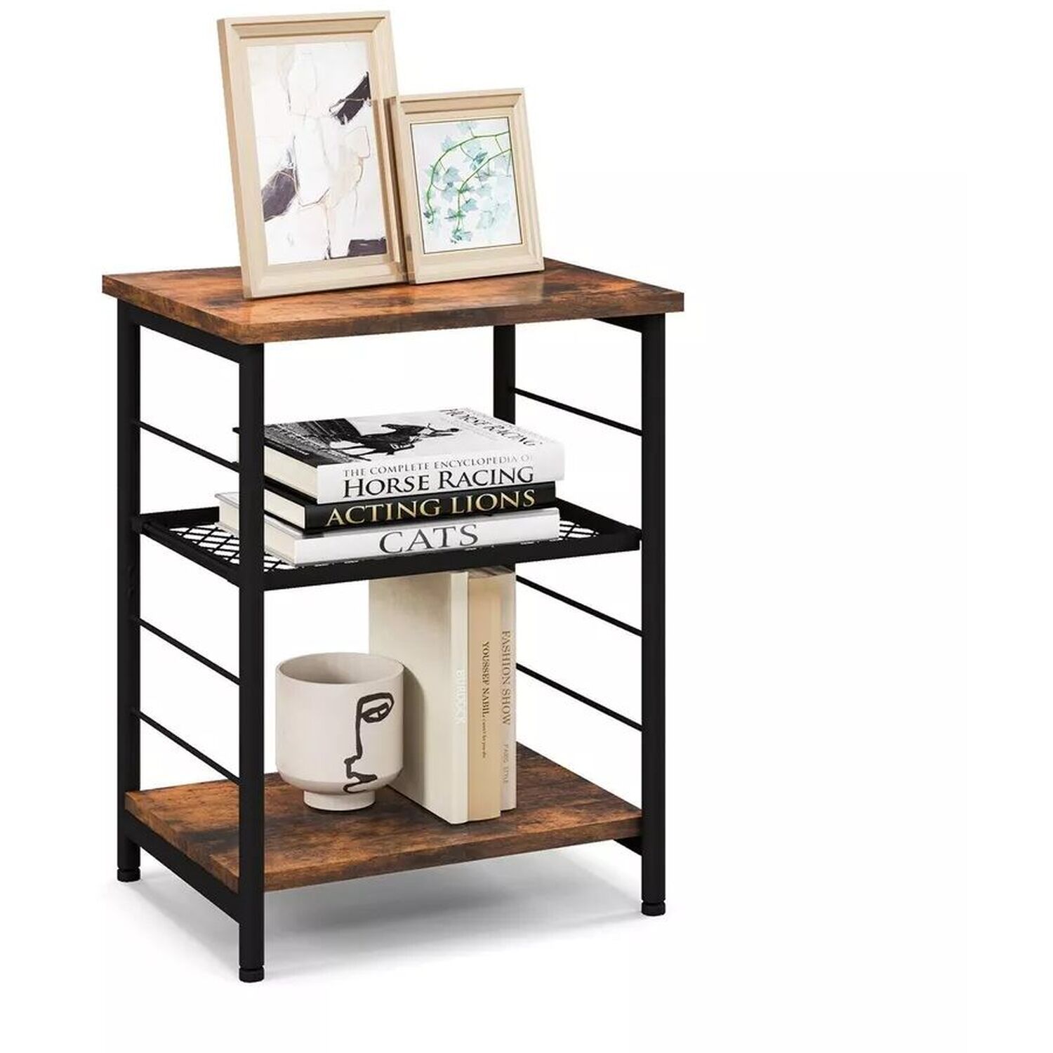 Minimalist Bedside Table With 2 Shelves - Brown