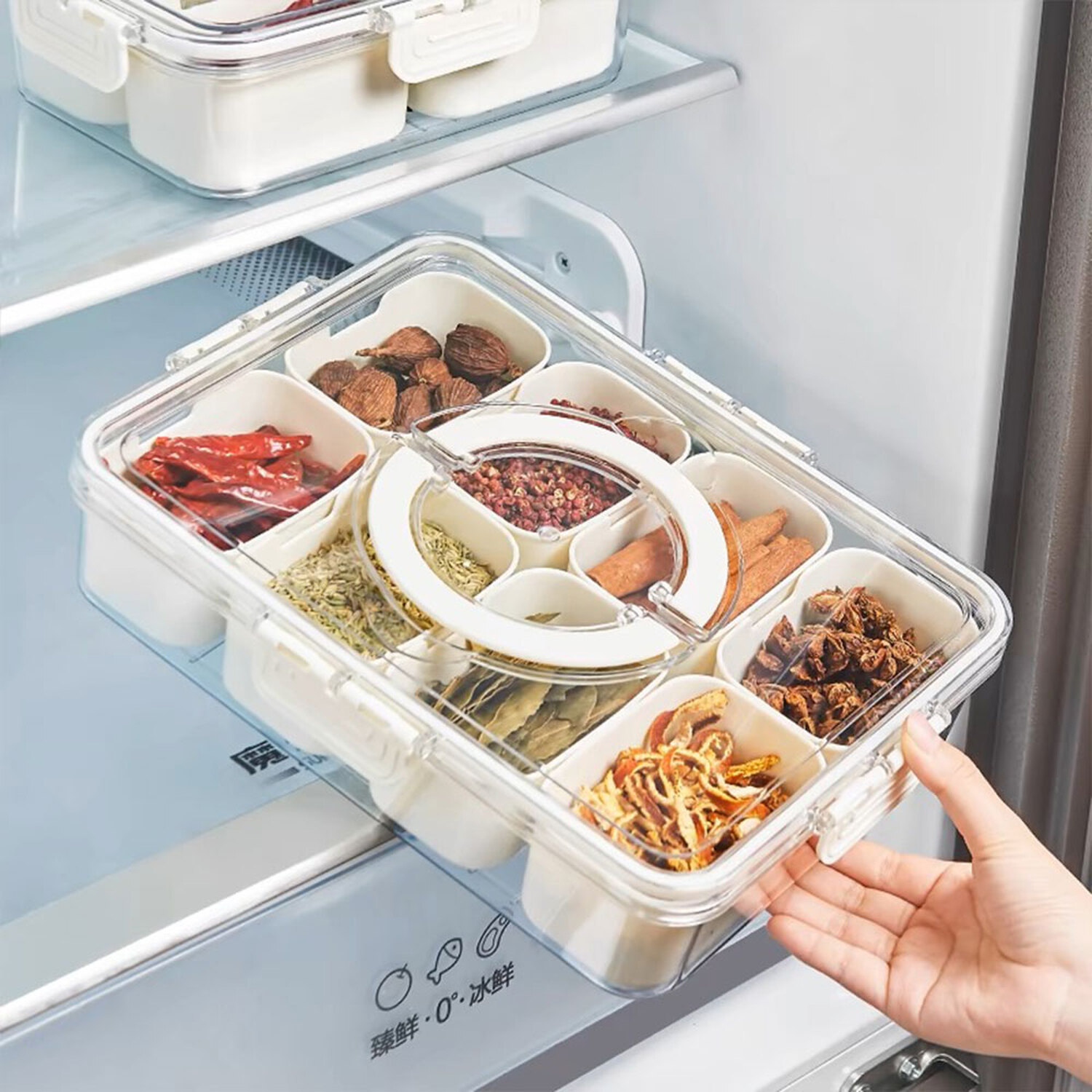 Plastic Fridge Storage Container with Removable Compartments - White / 23.5cm