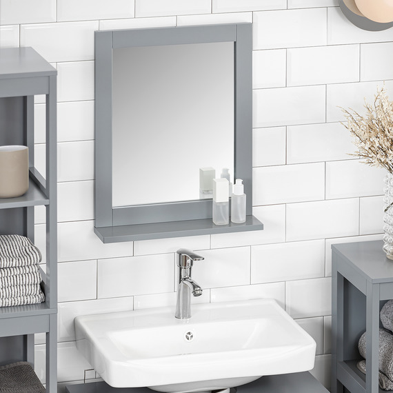 SoBuy Grey Bathroom Wall Mirror with Storage Shelf