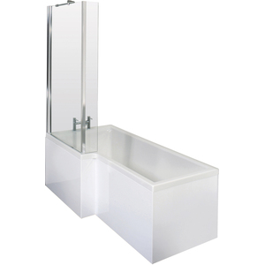 L Shape Left Hand Shower Bath Screen Fixed Return Front Panel 1500mm