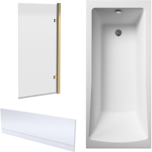 Tub,  Panel Hinged Bath Screen, 1700mmx750mm, Brushed Brass