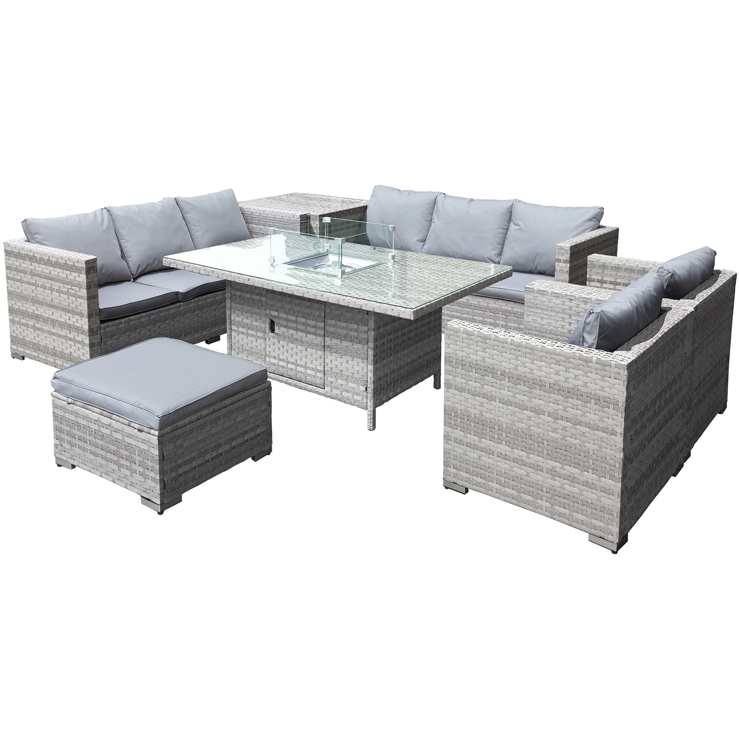 Malta Xs Rattan 9 Seat Firepit Table Set - Dove Grey