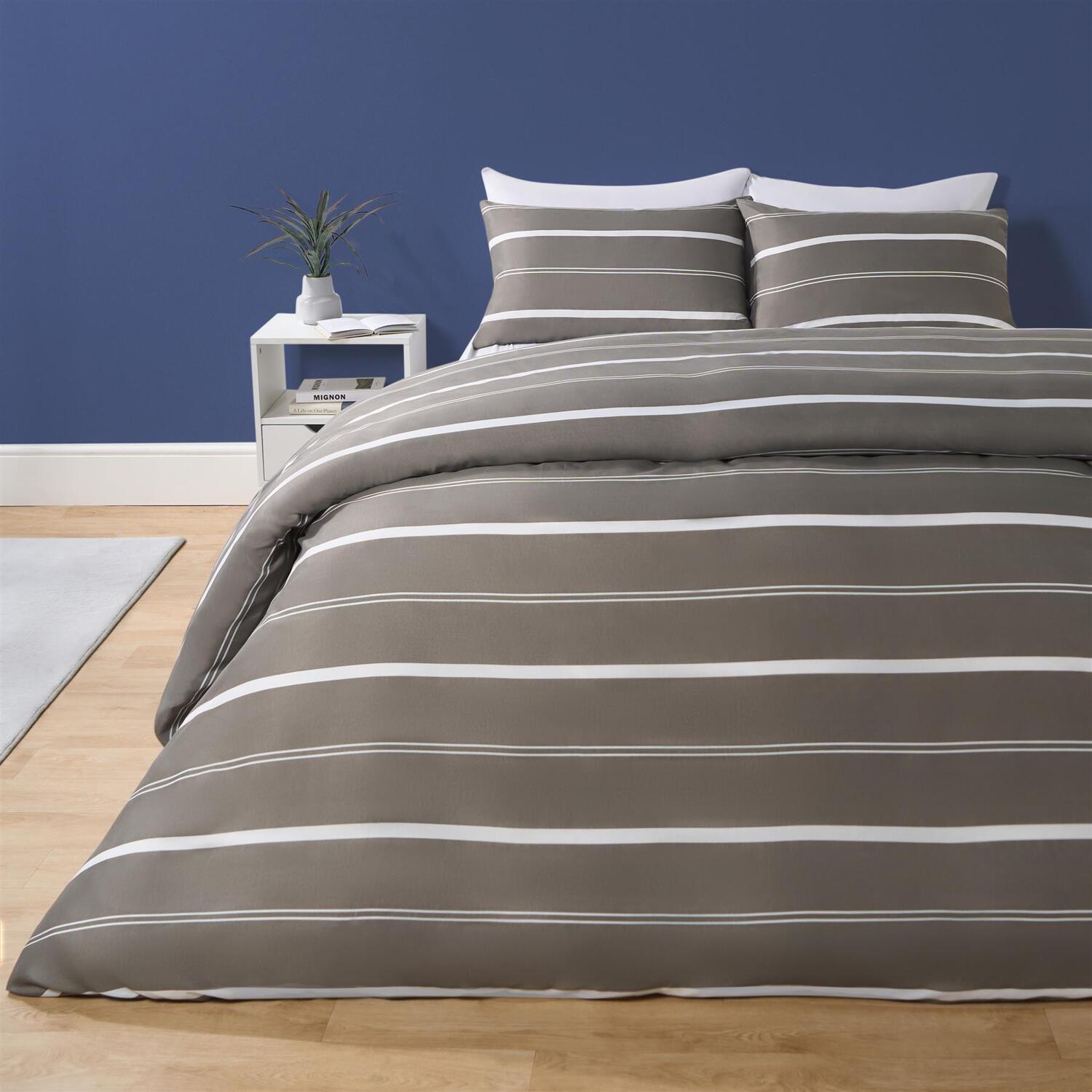 Stripe Line Duvet Cover Set - Grey Double