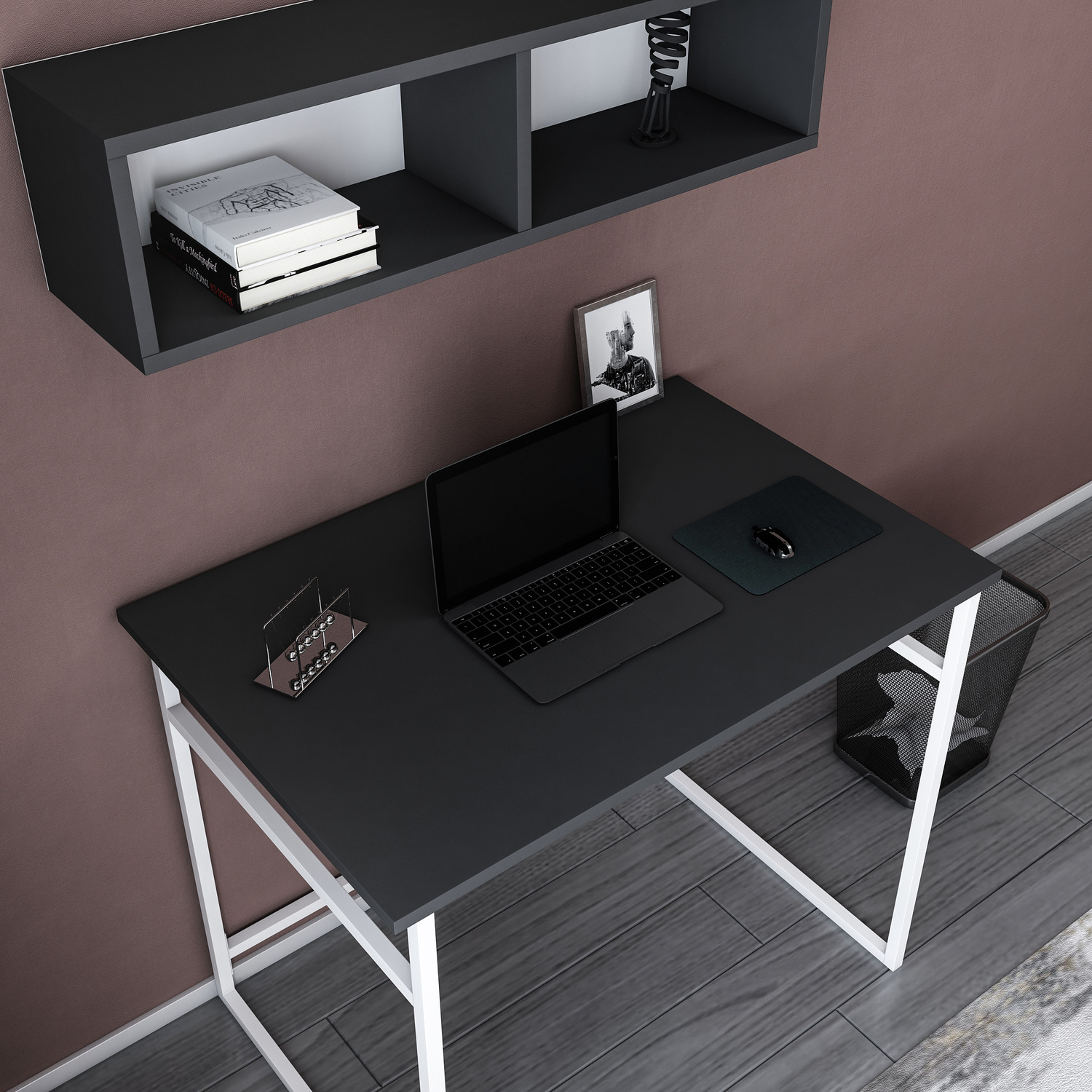 Hussum Study Desk - White And Anthracite