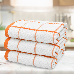 Orange Set of 3 Checkered Tea Towels shot 10278750
