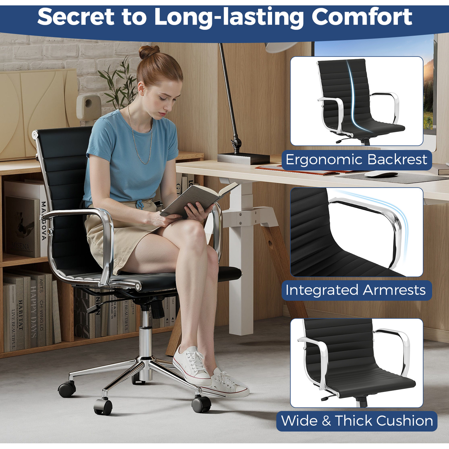 Ribbed Executive Office Chair - Black