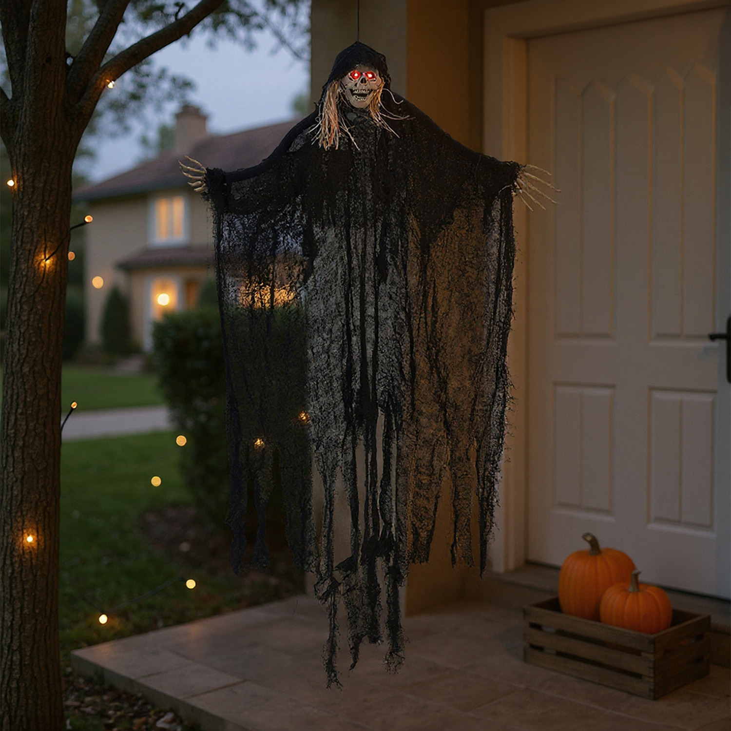 Halloween Hanging Skeleton Ghost Decoration with Sensor