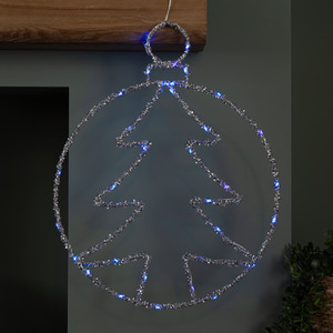 Light up Christmas Silver Tree Ball with Twinkling Blue LEDs