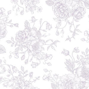 Romantic Roses Wallpaper in Lavender on White