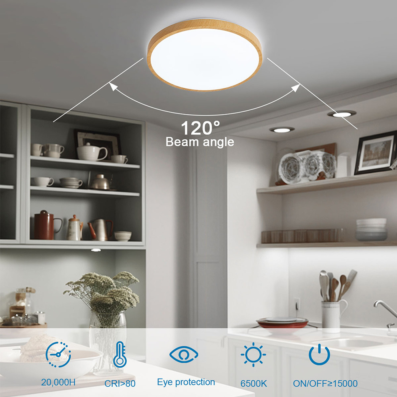 Modern Led Ceiling Light Round Wood Effect Flush Mount - Neutral