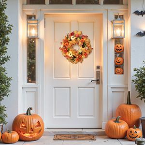 Lifeideas Fall Wreath Front Door Wreath with White Orange Pumpkins and leaves