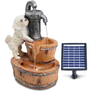 Puppy Solar Water Feature With LED Lights Self Contained Garden Decor