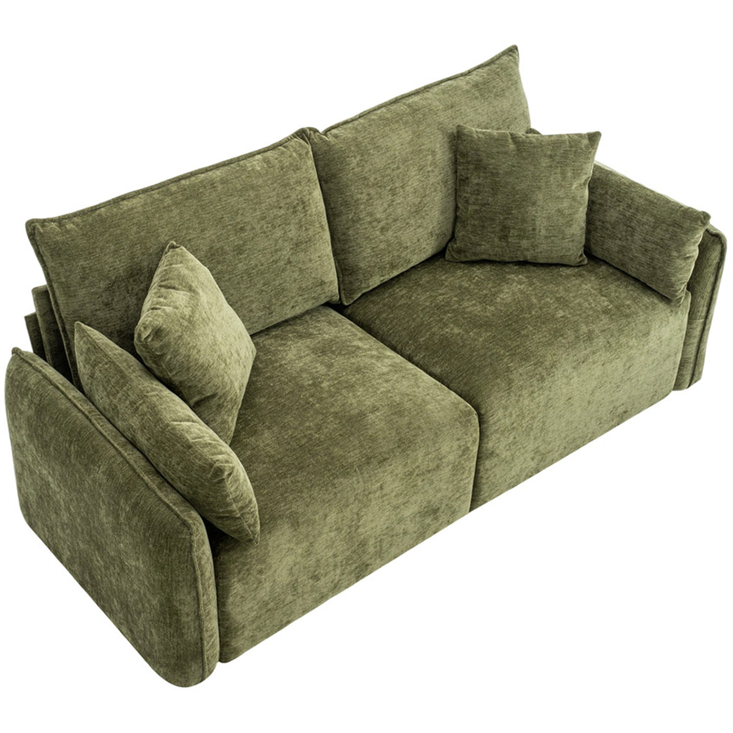 2-seater Chenille Upholstered Sofa With Scatter Cushions - Green