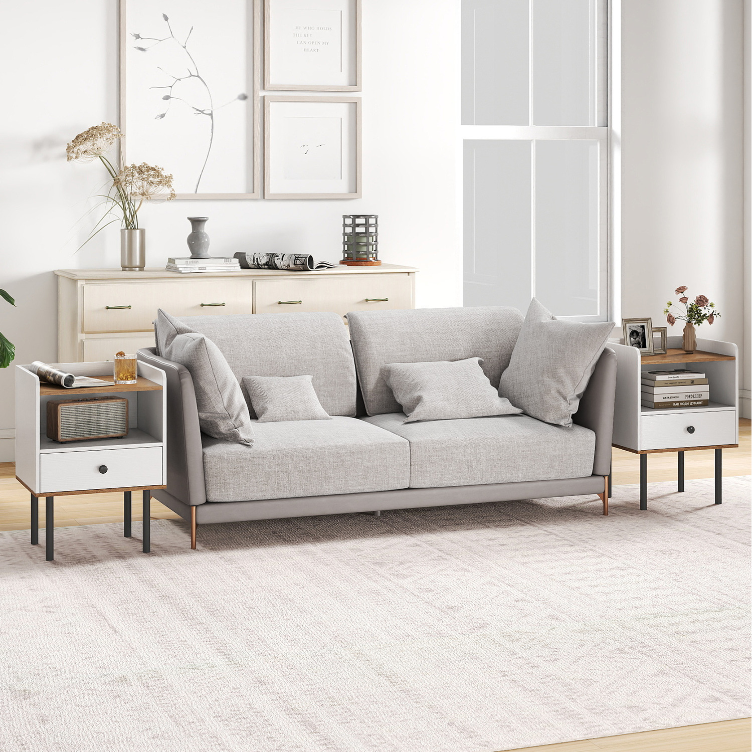 Set Of 2 Sofa Side Table - White