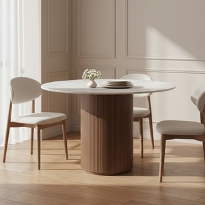 Luxor Natural Marble  and Wood Pedestal Dining Table 6 seater 120cm