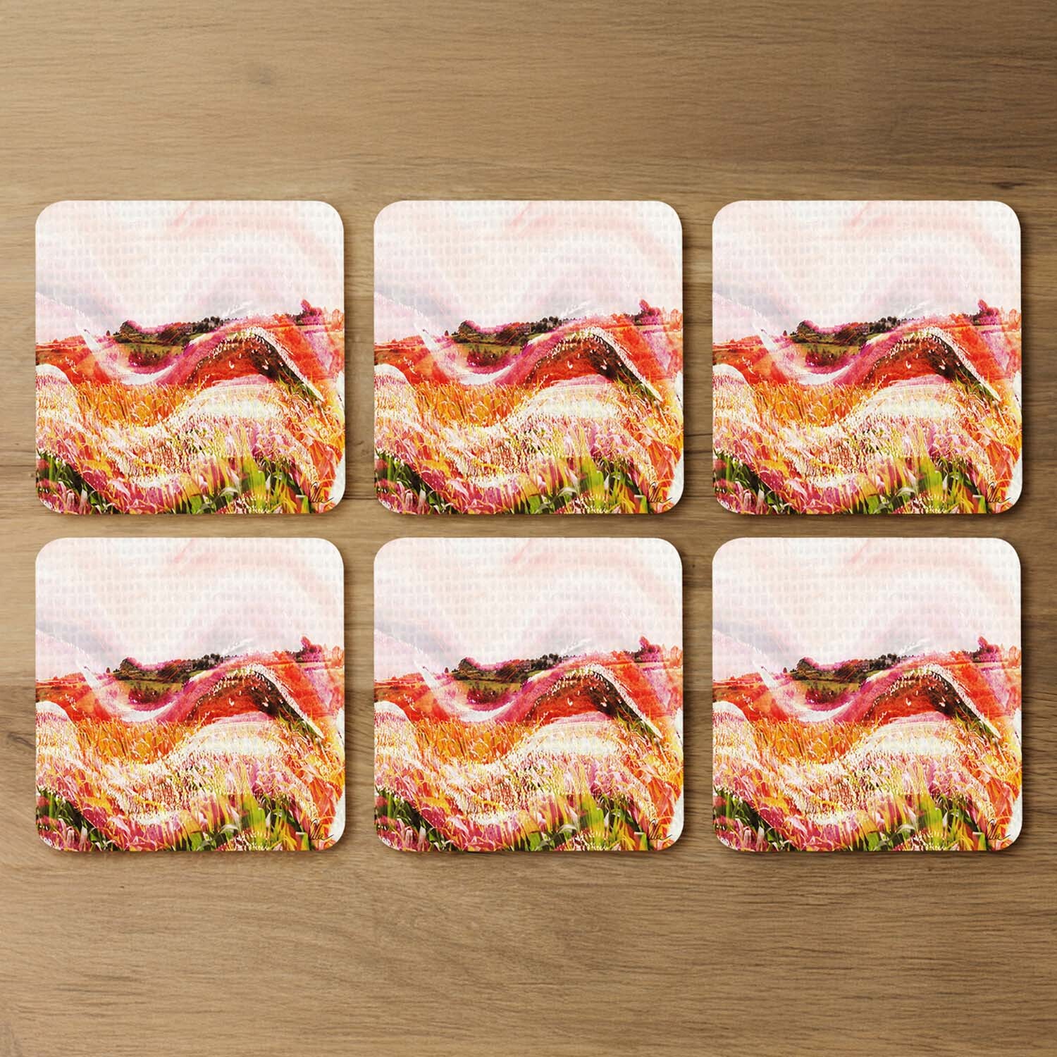 Wheat Field Paint Coaster - Red