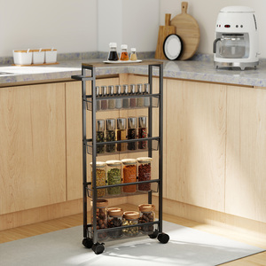 HOMCOM 5-Tier Slim Storage Trolley with Wood-effect Top