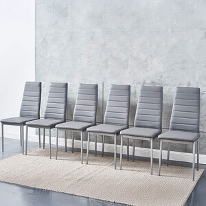 Set of 6 Grey Faux Leather Padded Chairs