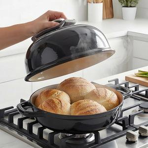 Toque Cast Iron Enamel Dutch Oven Casserole Dish Round Black