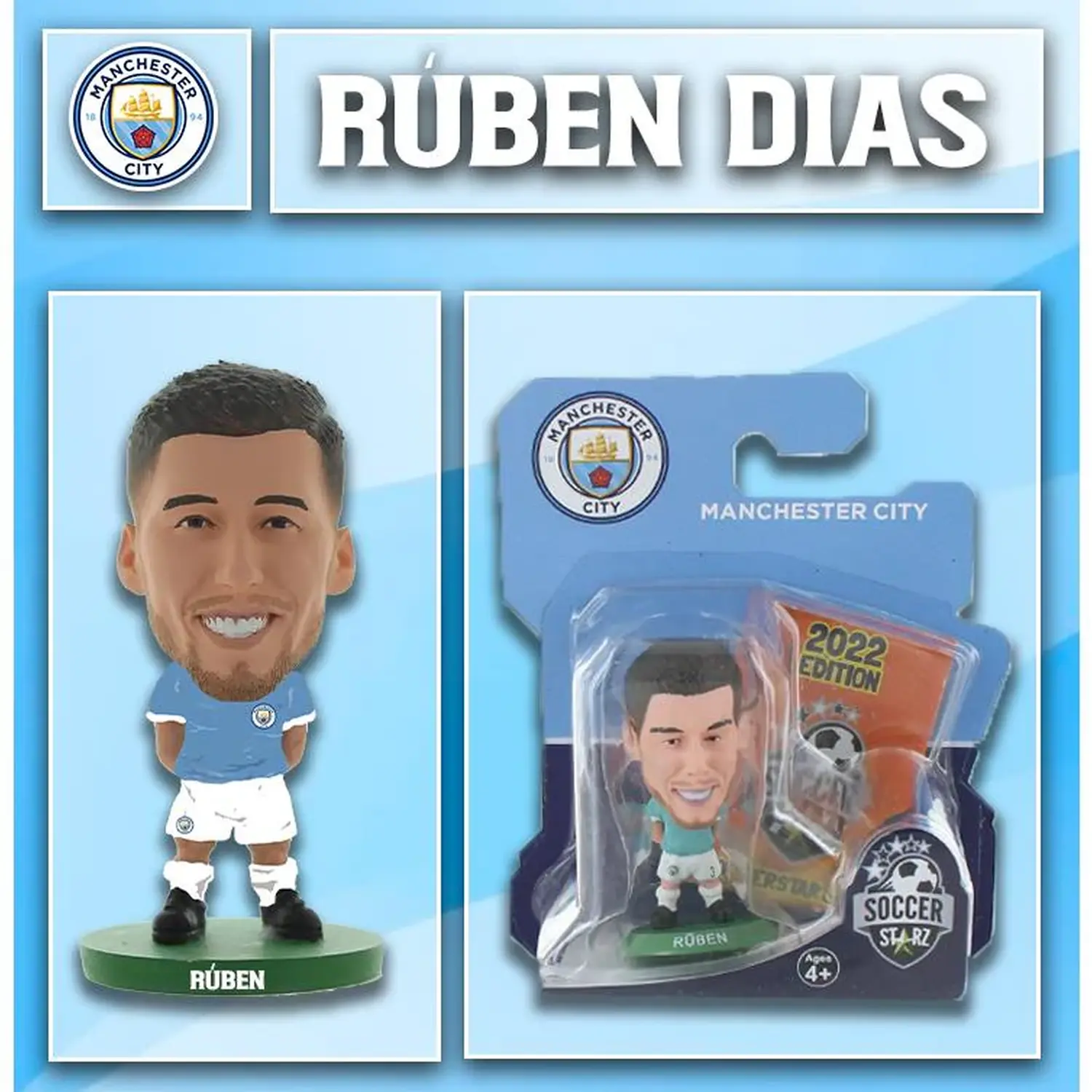SoccerStarz Man City Ruben Dias - Home Kit Classic Kit 5cm Figure - Turquoise