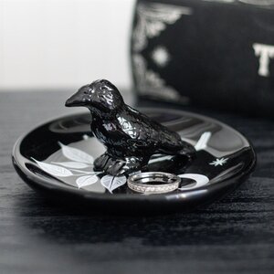 Mystic Raven Trinket Dish Gothic Moon Jewelry Holder Gift