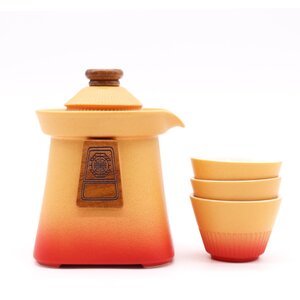 Orange Earth Temple Teapot  3 Cups Set Stylish Grounding Tea Set