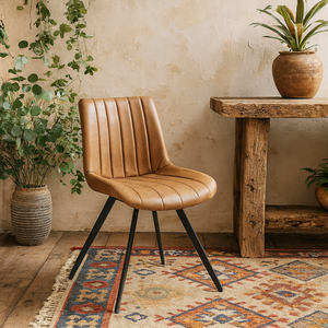 Arques Tan Faux Leather Swivel Dining Chair - Industrial Metal Spiral Legs