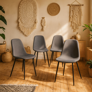 Tipsyfern Set of 4 Light Grey Upholstered Dining Chairs with Matt Black Legs