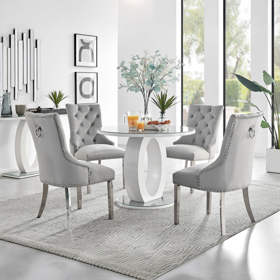 Giovani Round Grey Table And 4 Velvet Belgravia Chairs
