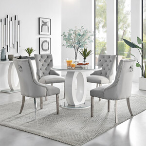 Giovani Round Grey Table And 4 Velvet Belgravia Chairs