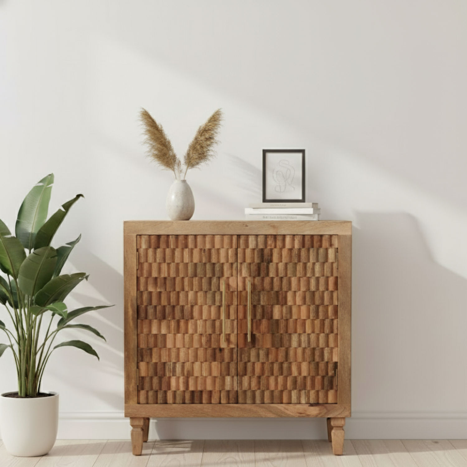 Solid Wood Cadiz Carved Block Cabinet - Brown