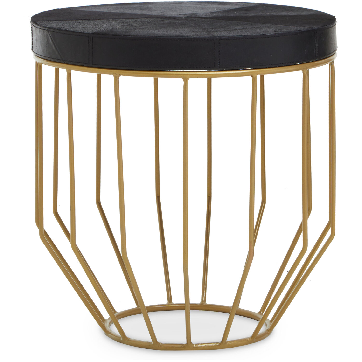 Kensington Townhouse Hair on Leather Round Side Table - Black