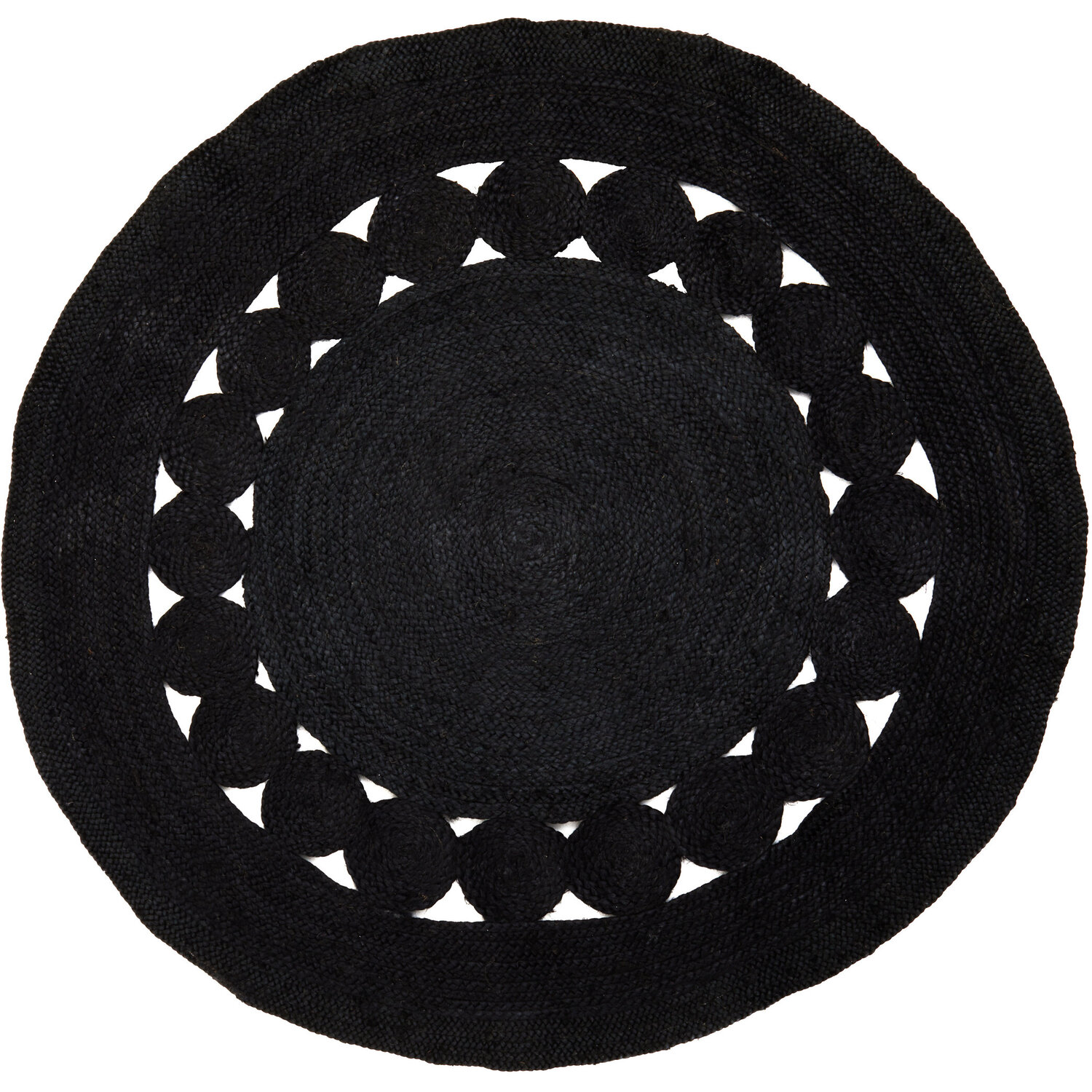 Bosie Demir Round Black Jute Woven Rug - Black
