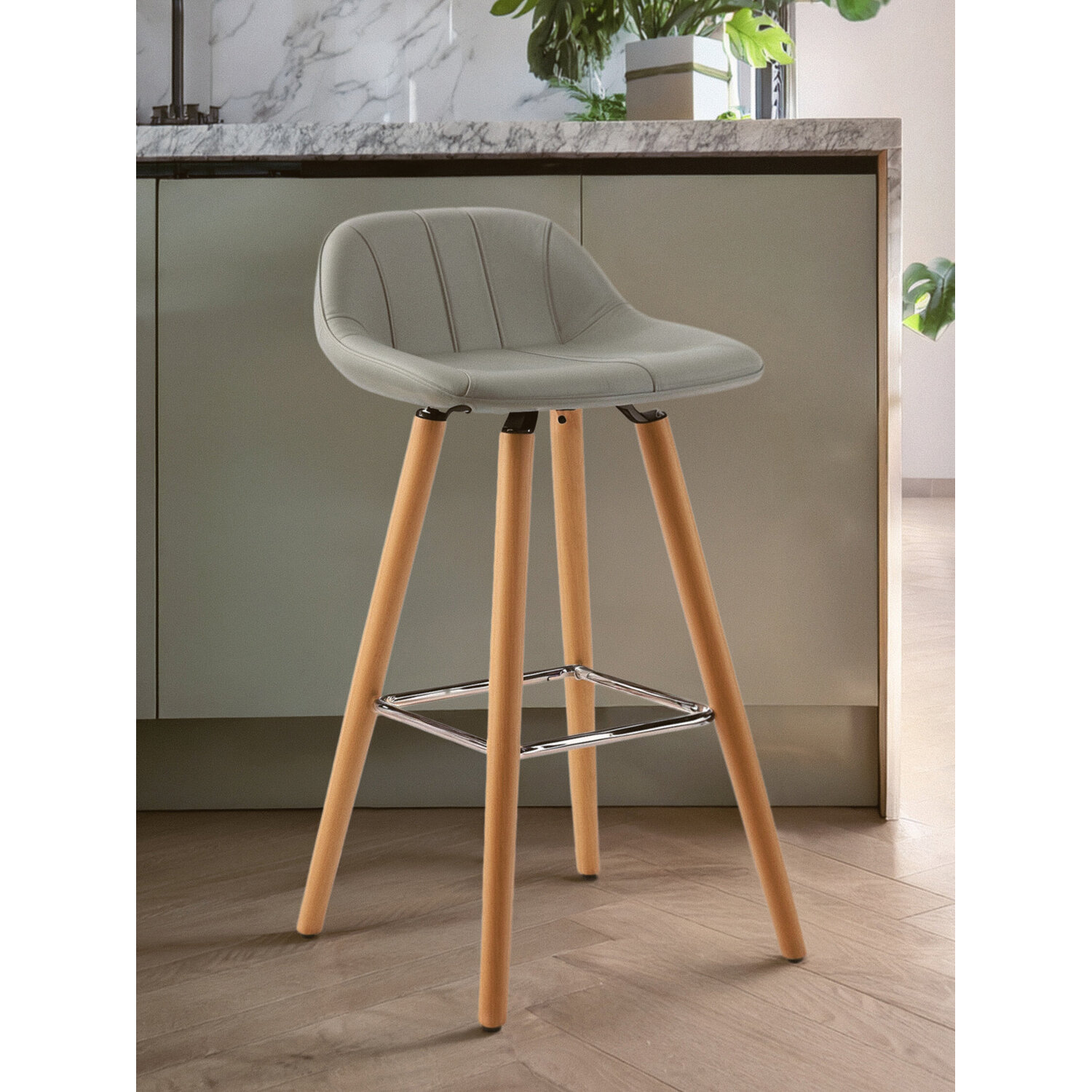 Stockholm Grey Faux Leather Bar Stool - Grey