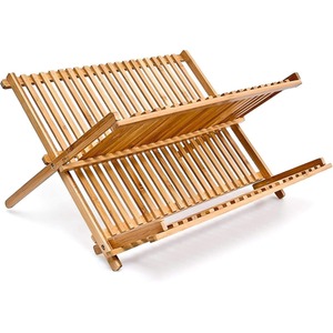 2 Tier Bamboo Dish Drainer Rack Stand Folding