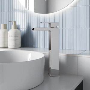 Bathroom High Rise Tall Mono Basin Mixer Tap Square Single Lever Modern Chrome