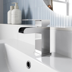 Modern Waterfall Bathroom Mono Basin Sink Mixer Tap Square Single Lever Chrome