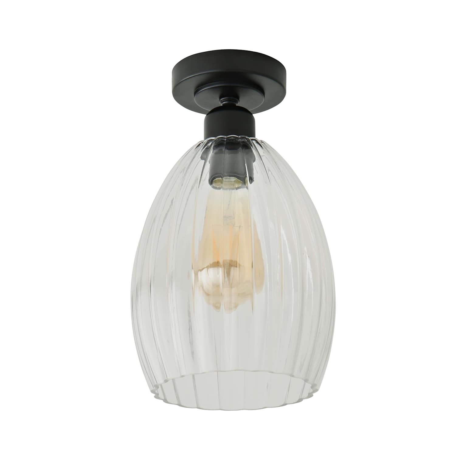 Valuelights Cheltenham Flush Ceiling Light With Ribbed Shade - Chrome / Yes - Black - Image 5