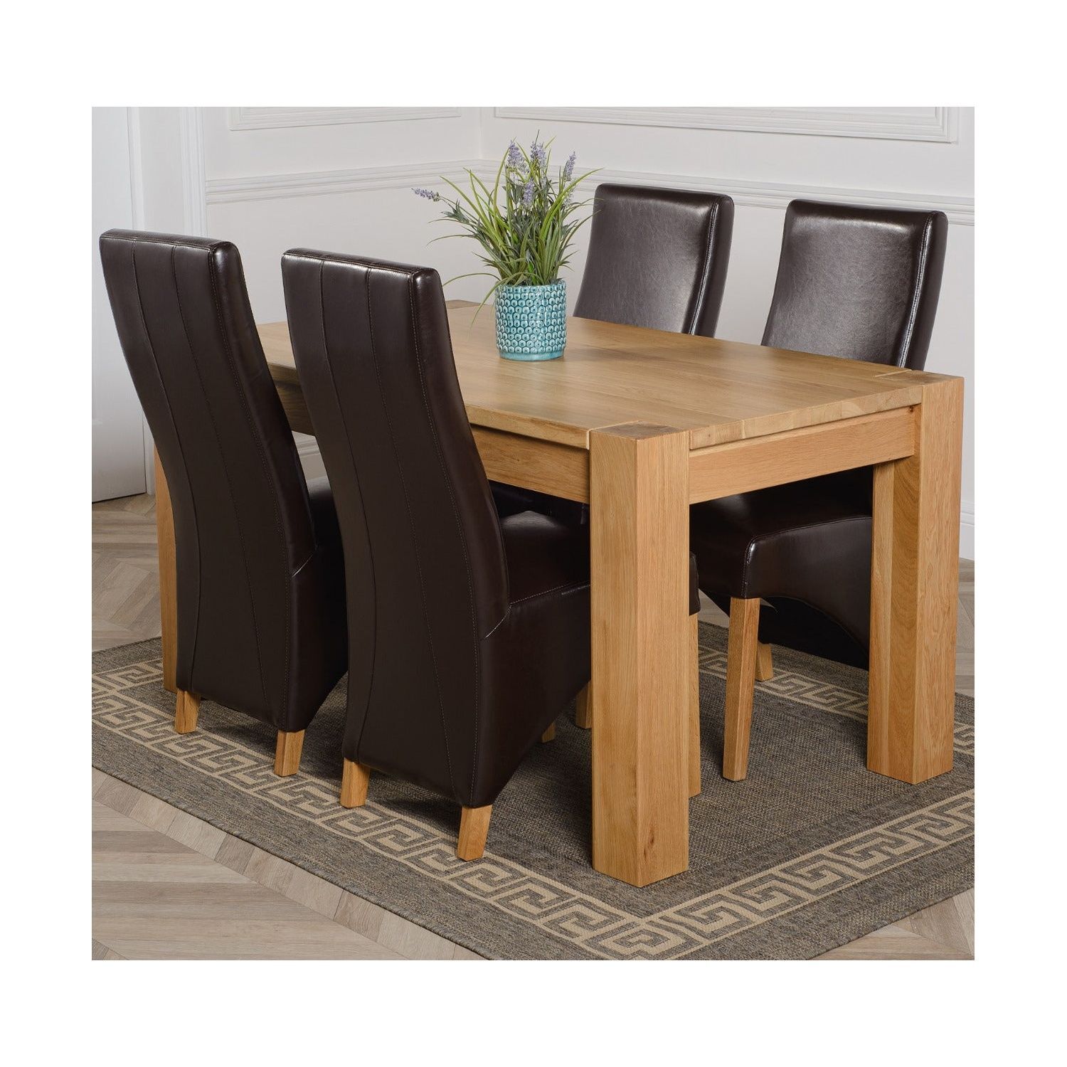 Thats Furniture Kuba 150 X 85 Cm Chunky Medium Oak Dining Table And 4 Lola Leather Chairs - Brown