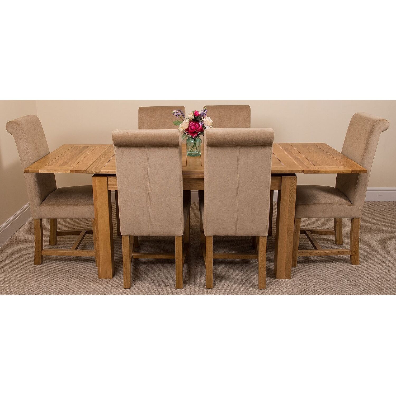 Thats Furniture Richmond 140-220Cm Oak Extending Dining Table + 6 Washington Fabric Chairs - Beige