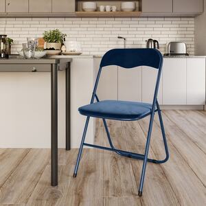 4-Pc Folding Chair Set with Cushioned Velvet Seat and Back - Grey - Set of 4