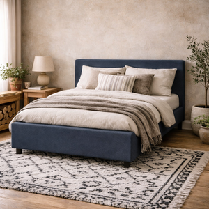 Portarlington Upholstered Double Bed 4ft6 Navy Twill with Headboard
