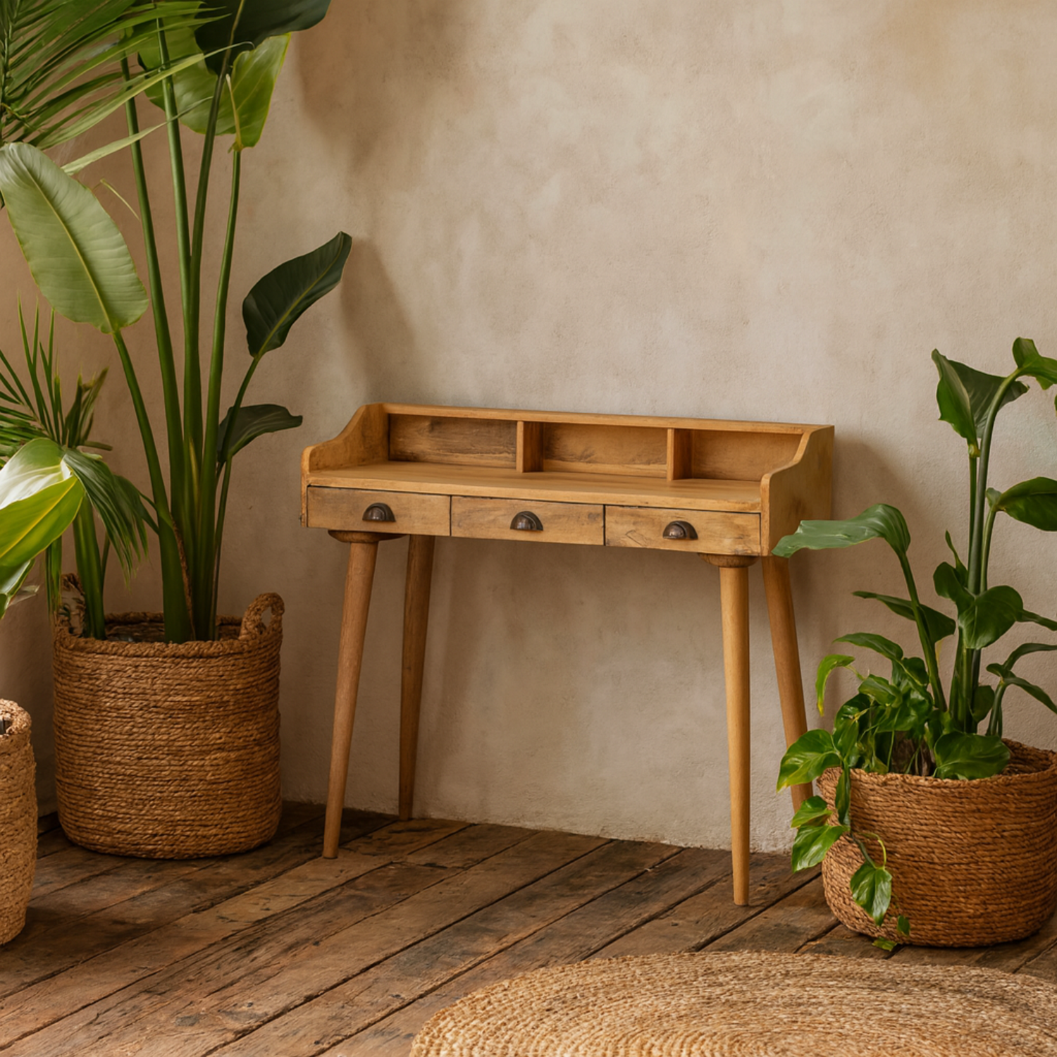 Taormina Mango Wood Writing Desk 3 Drawers - Warm Oak-like