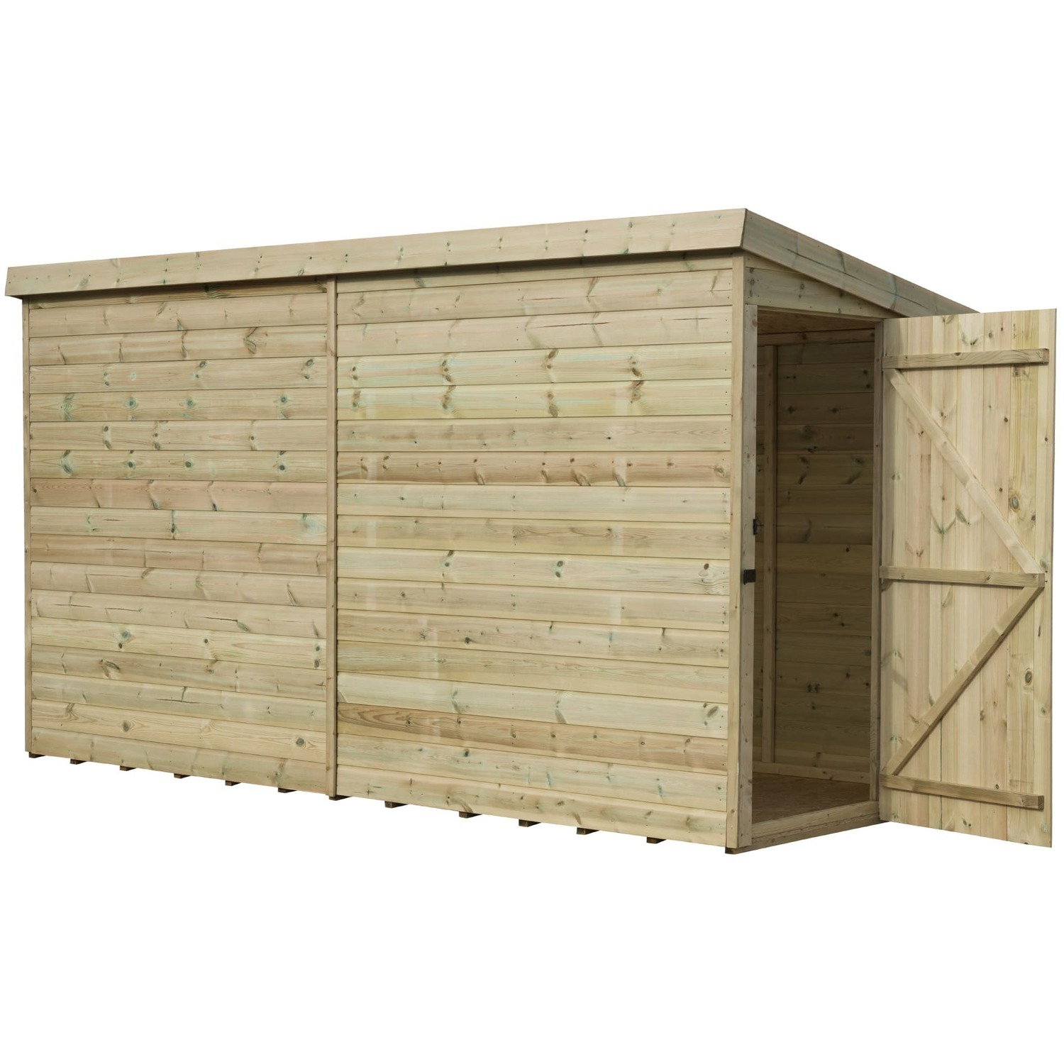 Empire Sheds 2200 Pent Wooden Garden Shed - 14x3ft - Tongue & Groove Cladding - Green - Right Side Door - Image 5