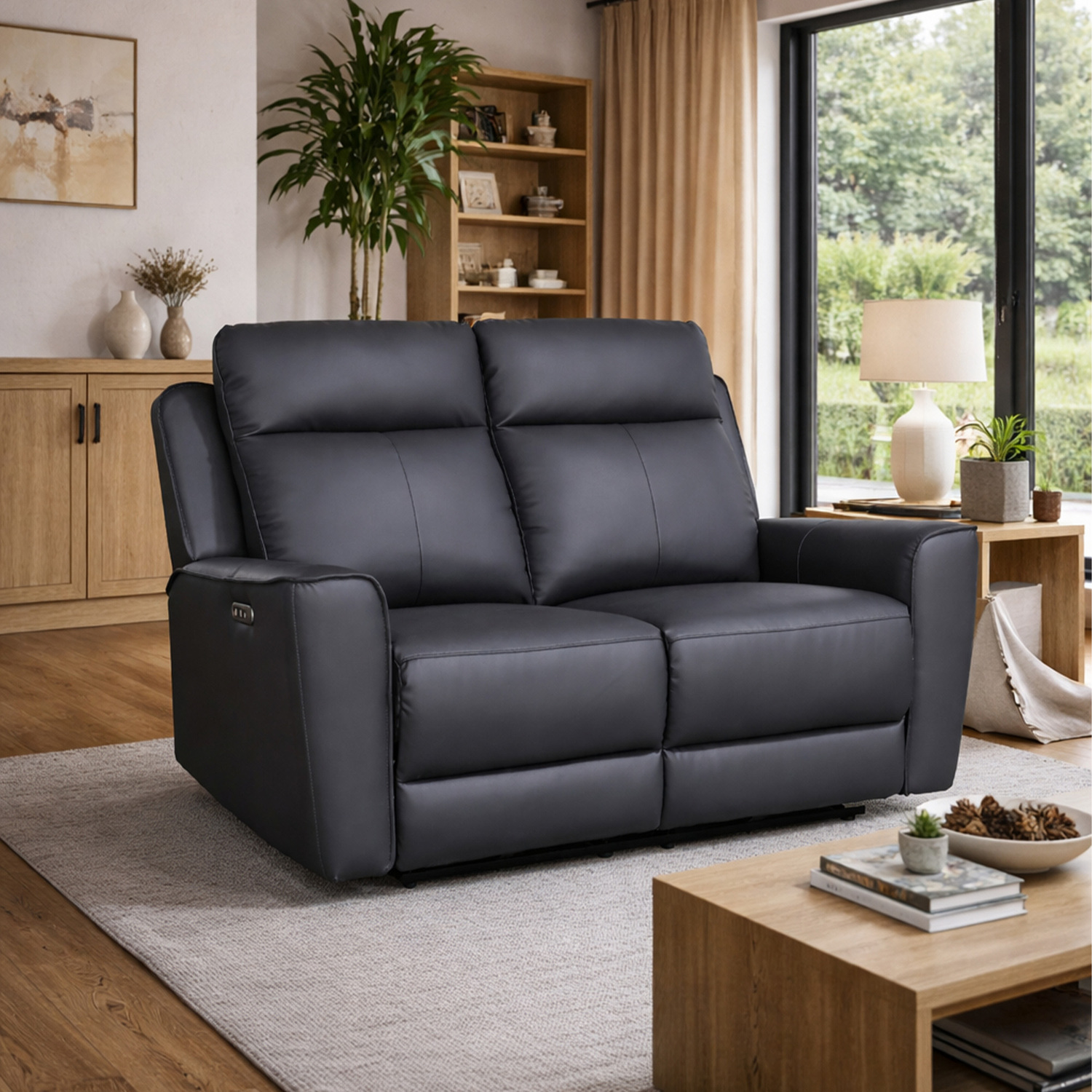 Aspire Rivington Real Leather Power Recliner Two Seater Sofa With Usb Charging - Charcoal