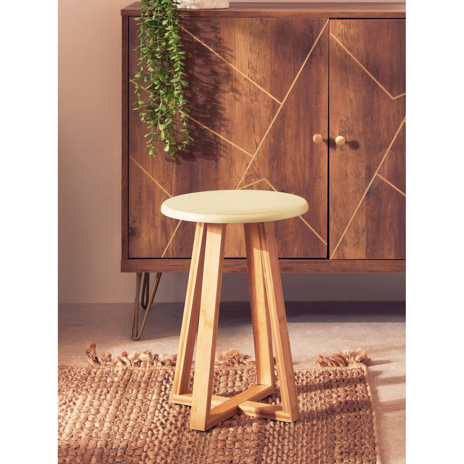 Viborg Green and Natural Bamboo Round Stool - Green
